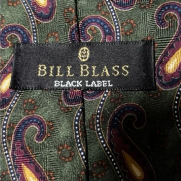 Bill Blass Black Label Green Paisley Necktie 100% Silk - Picture 5 of 10